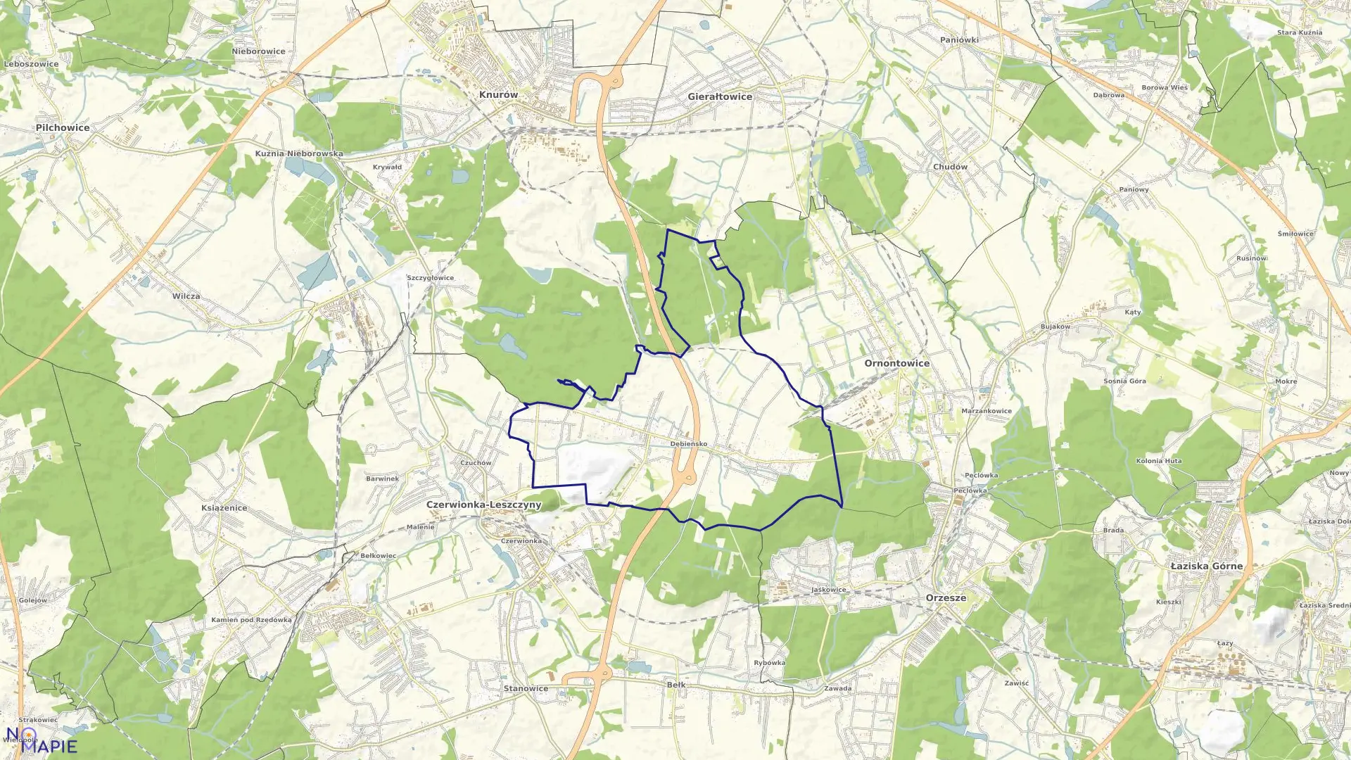 Mapa obrębu DĘBIEŃSKO w gminie Czerwionka-Leszczyny