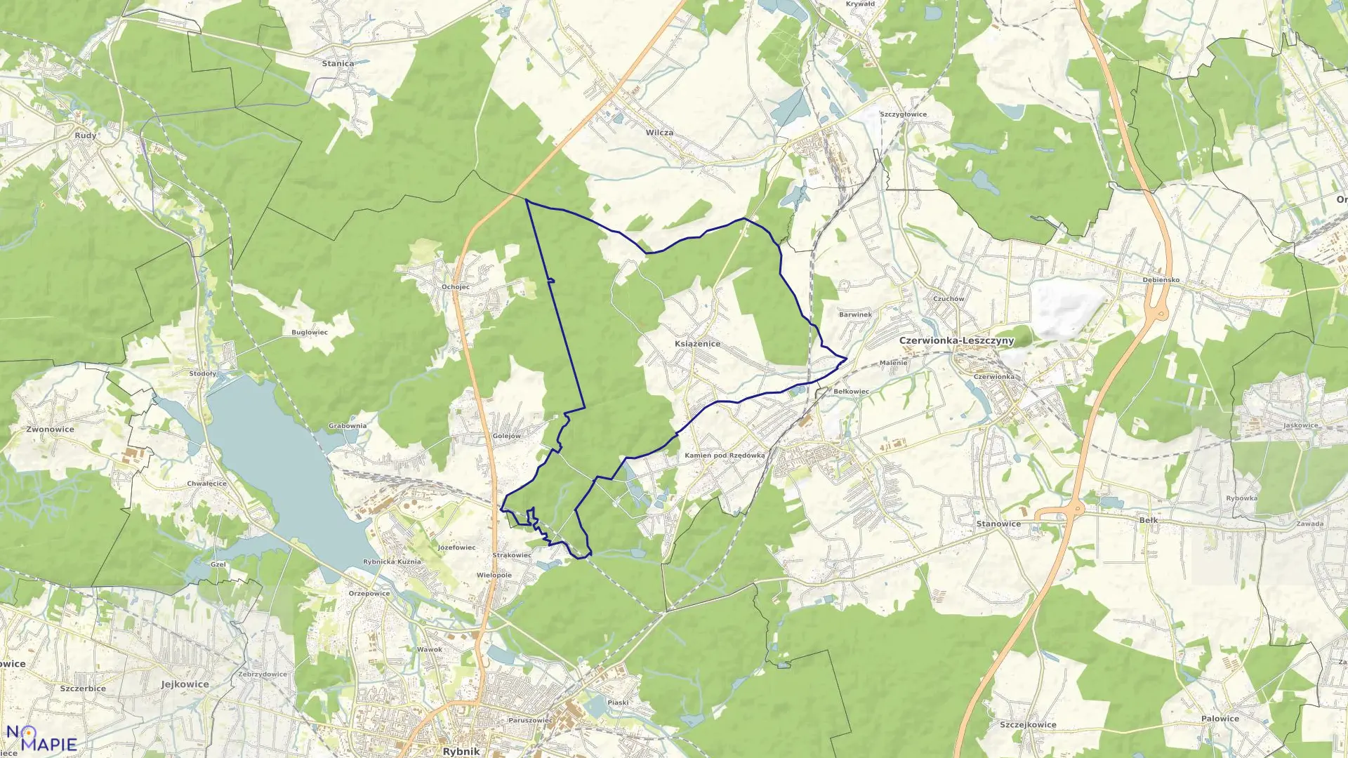 Mapa obrębu KSIĄŻENICE w gminie Czerwionka-Leszczyny